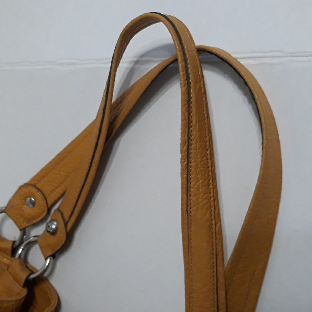 Kathy Van Zeeland Metal Studded Drawstring Bucket Bag In Mustard Yellow *EUC* - Picture 9 of 11